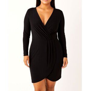 White House Black Market Faux Wrap Dress Black Size 8 Long Sleeve NWT